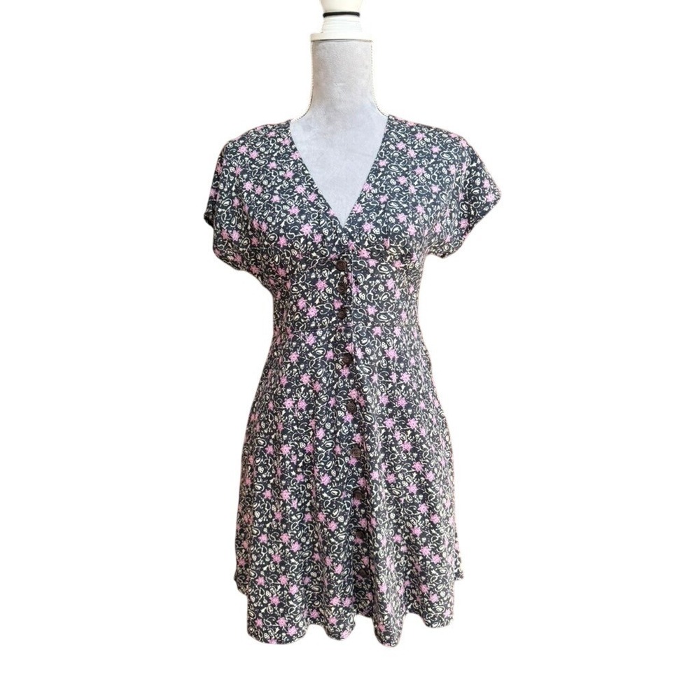 Marine Layer Camila Dress Women XS Navy Pink‎ Di Floral Button Front Coastalsy